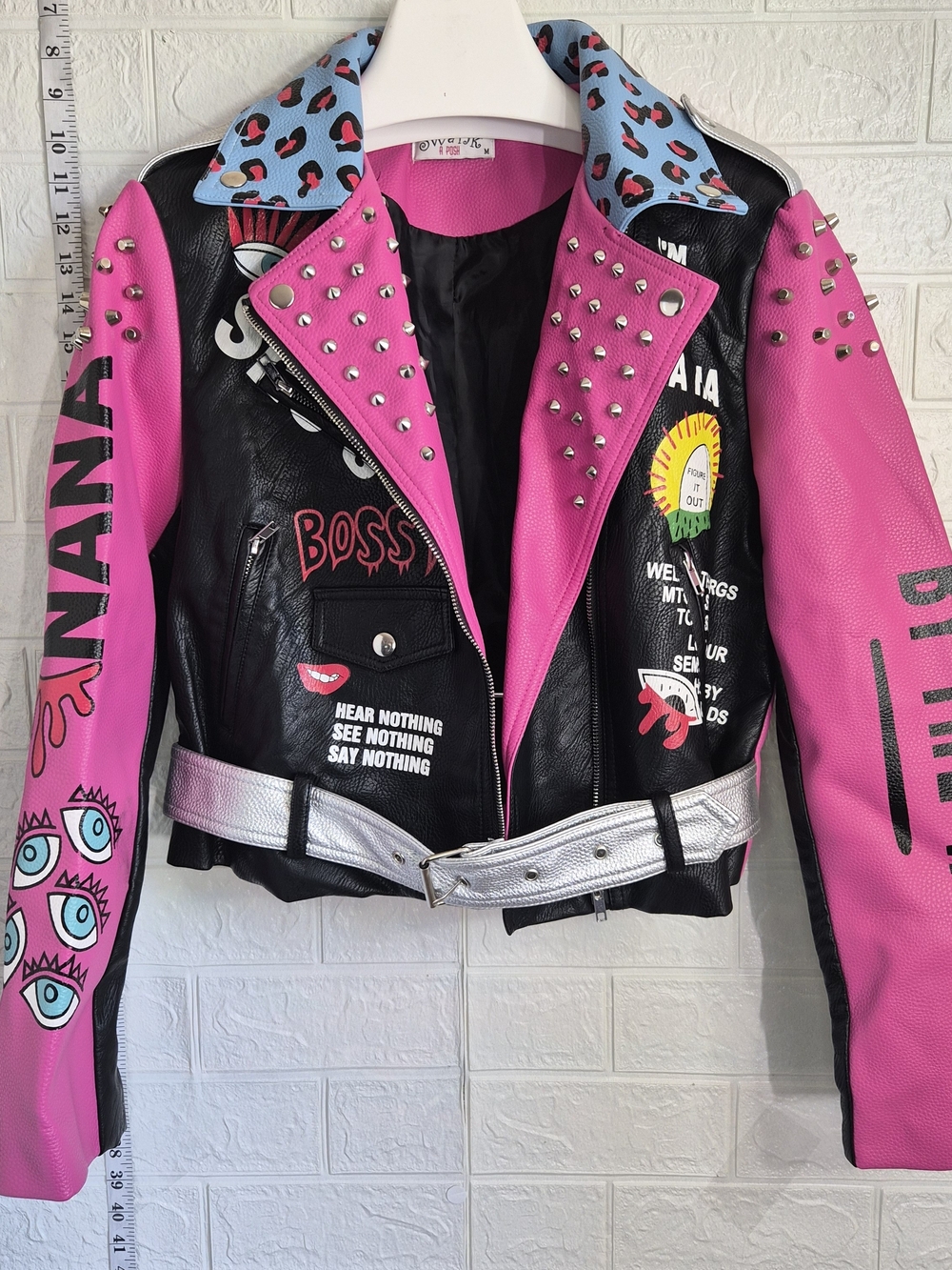 Swank A Posh Hot Pink Textured Vegan Leather Jacket Size M